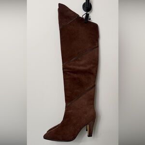 Newport News Vintage Over the Knee Genuine Suede Brown Boots w Zipper Detail 8.5